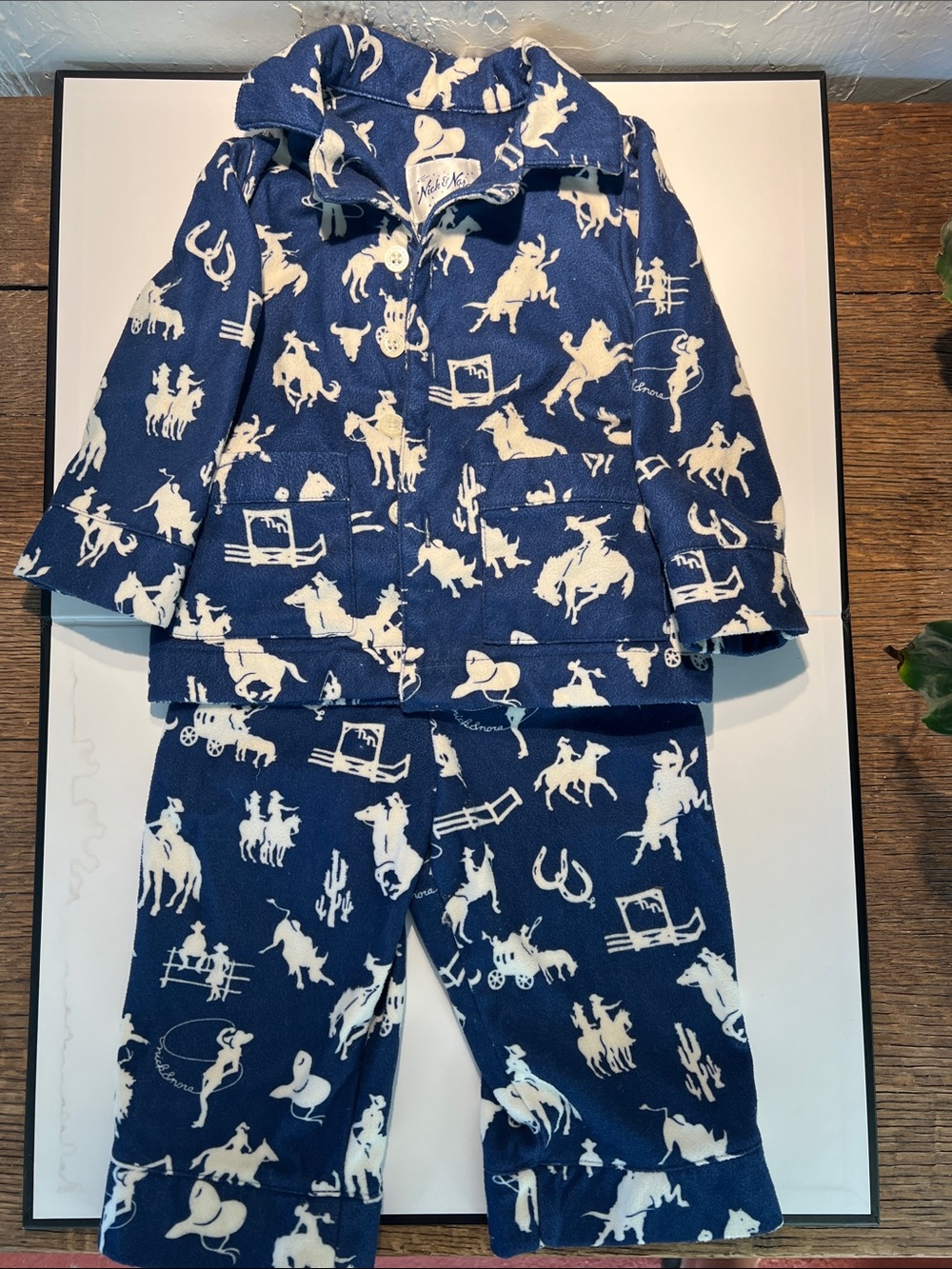 Cowboy Cowgirl Kids Navy Western Print Fleece Pajama Set